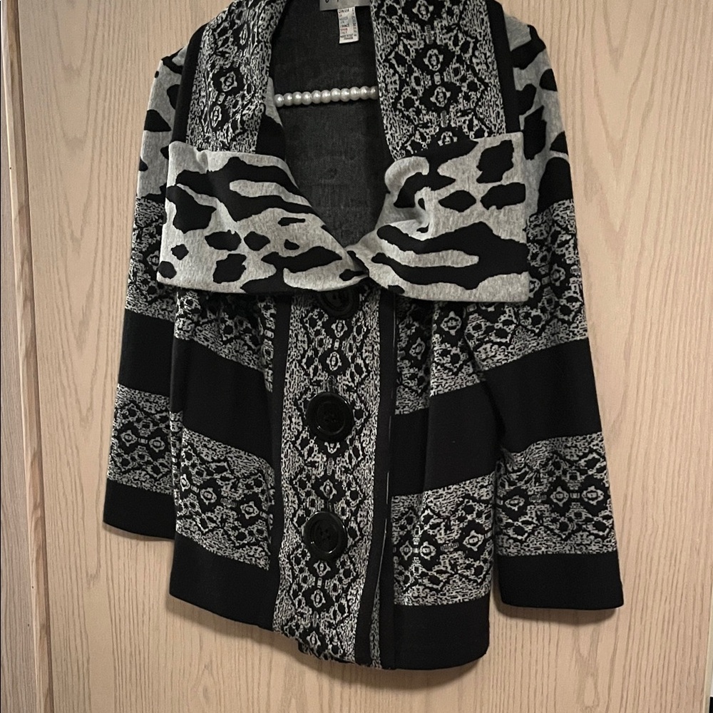 Joseph Ribkoff Black and Gray Patterned Cardigan